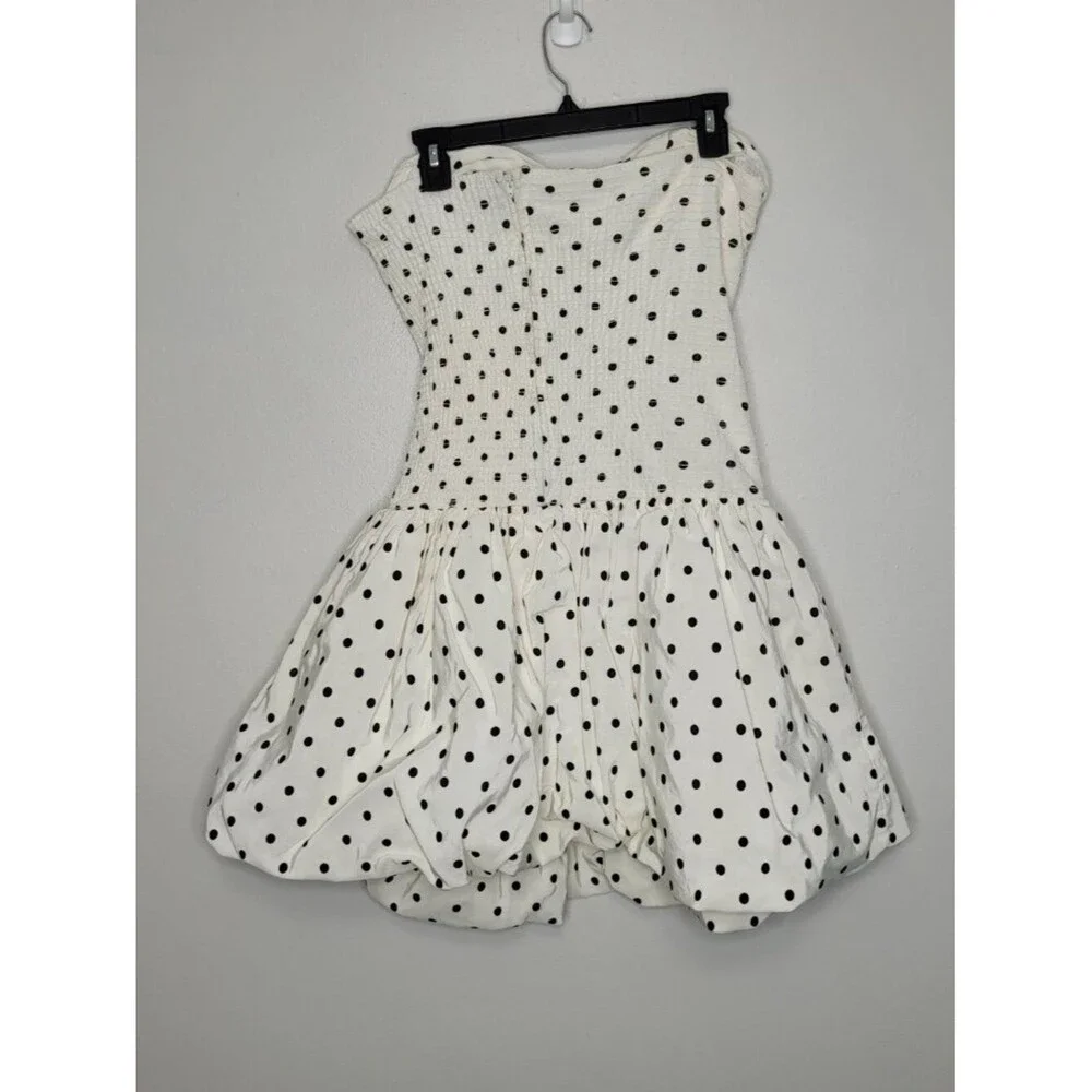 Vintage Positively Ellyn off white black polka dot bubble hem strapless dress